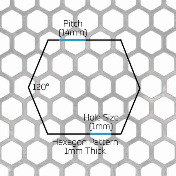 Galvanised Steel 11mm Hexagon Perforated Mesh x 14mm Pitch x 1mm Thick Image