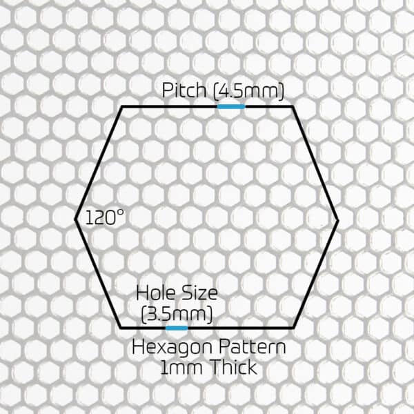 Galvanised Steel 3.5mm Hex Hole Perforated Mesh x 4.5mm Pitch x 1mm Thick Image