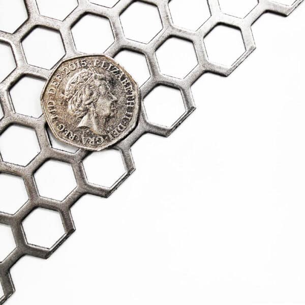 Mild Steel 11mm Hex Hole Perforated Mesh x 14mm Pitch x 1mm Thick Image