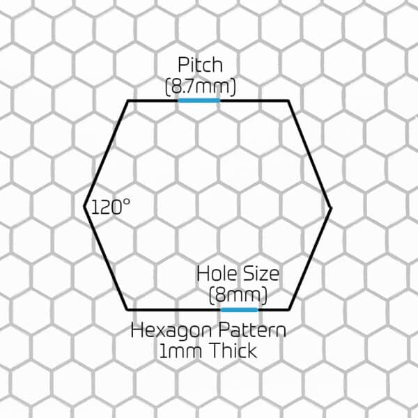 Mild Steel 8mm Hex Hole Perforated Mesh x 8.7mm Pitch x 1mm Thick Image