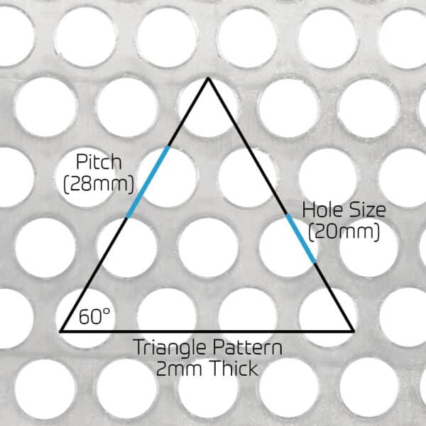 Stainless Steel 304 20mm Round Hole Perforated Mesh x 28mm Pitch x 2mm Thick Image